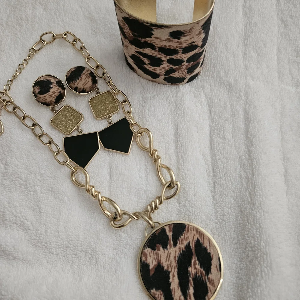 Leopard Print Necklace and Cuff Set